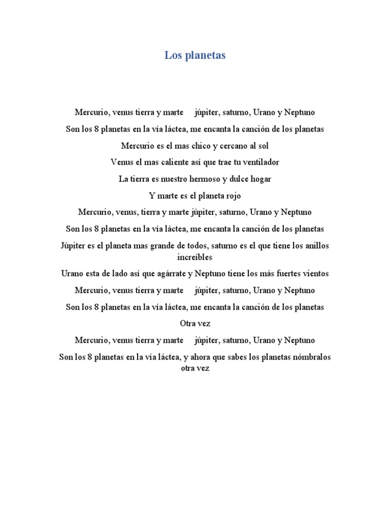 Poema De Los 8 Planetas. Una Excelente Manera Para Que Los Niños