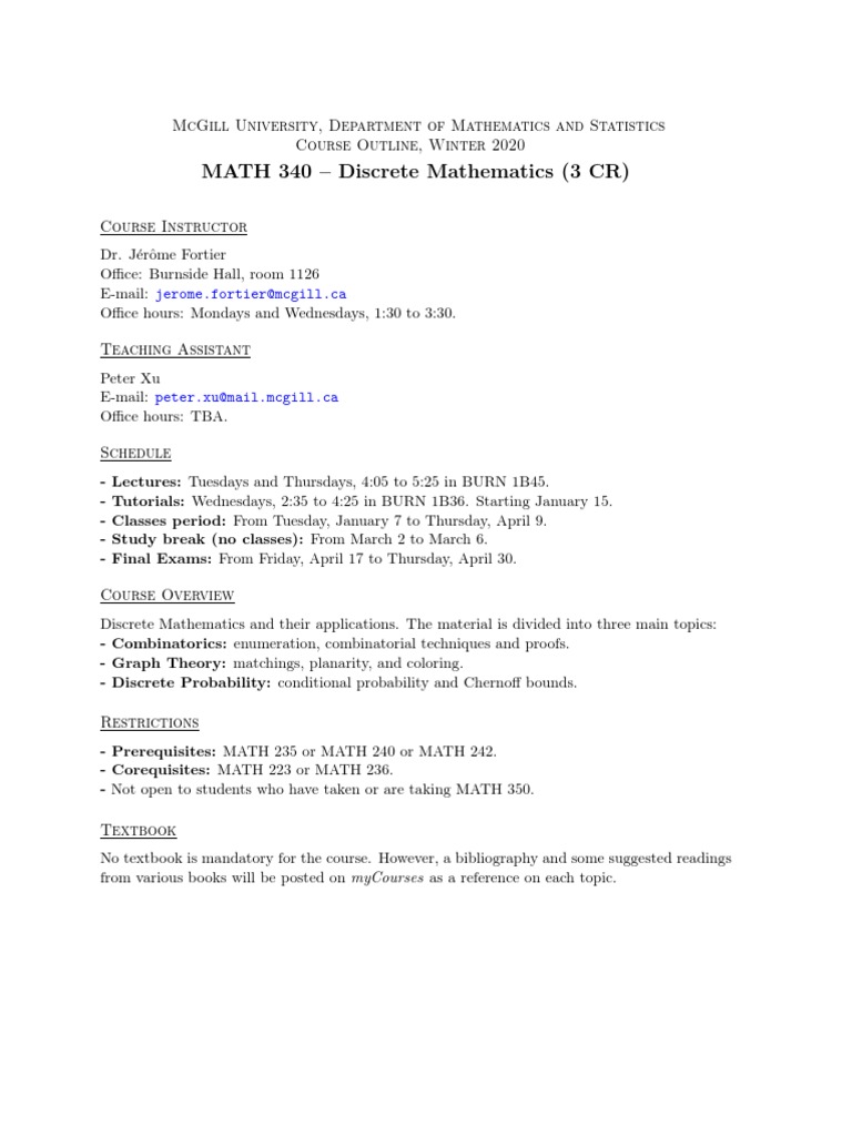 Math 340 Outline | PDF | Discrete Mathematics | Combinatorics
