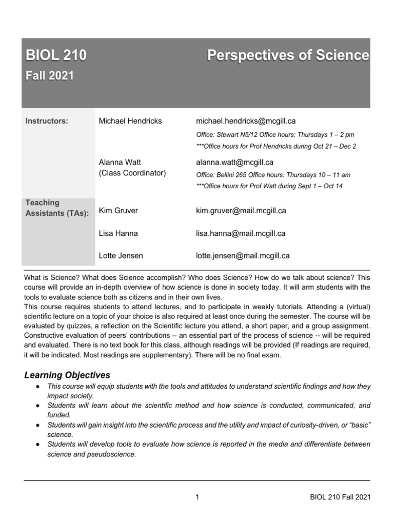 BIOL 210 Syllabus 2021 v8 Nov Revision | PDF | Science | Peer Review