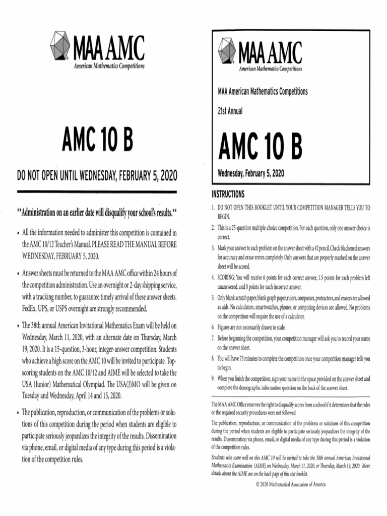 2020 AMC 10 B Problems PDF