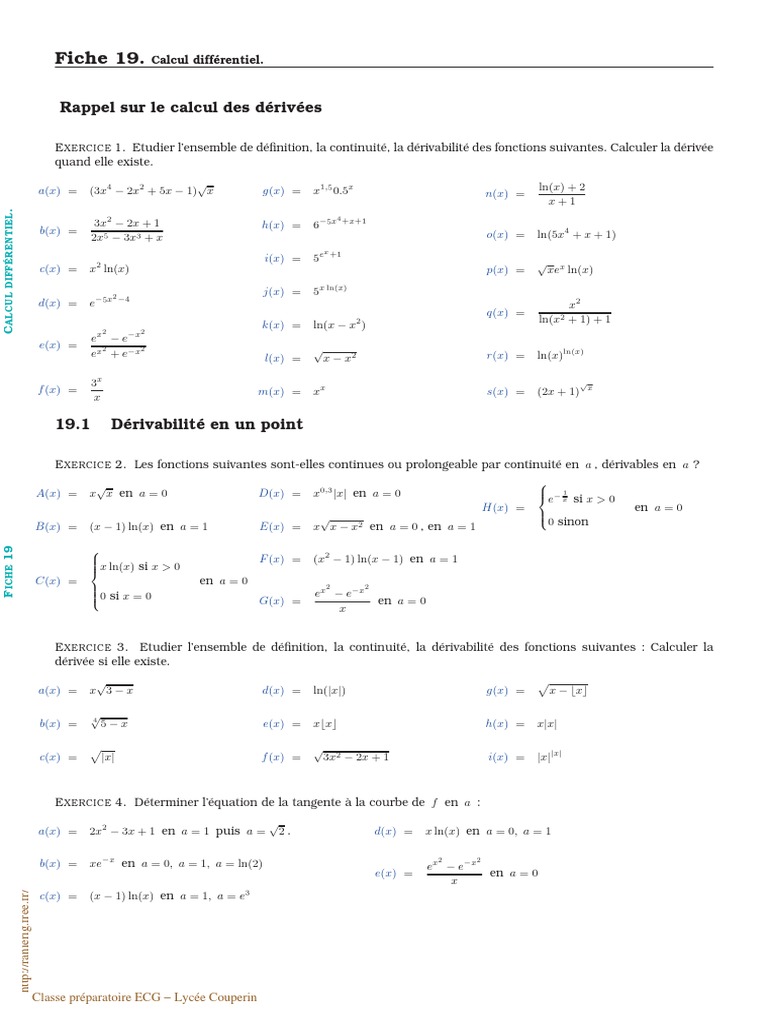 Fiche de révisions : Calcul différentiel | PDF | Algèbre | Objets ...