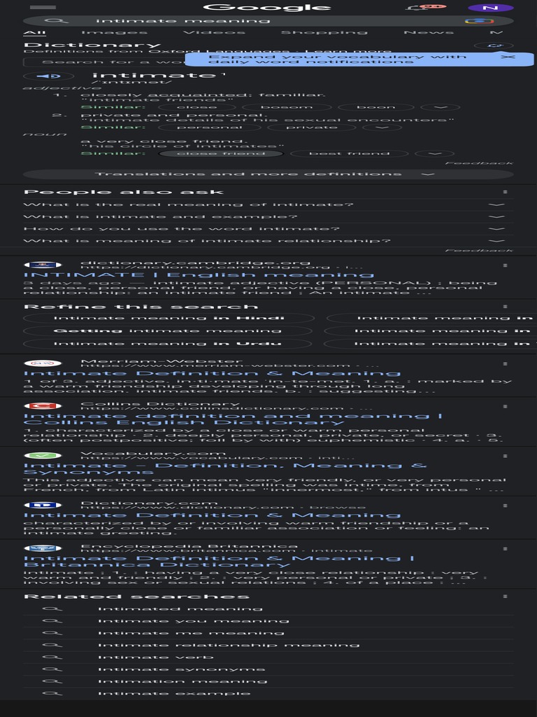 Intimate Meaning Google Search PDF PDF Dictionary Adjective