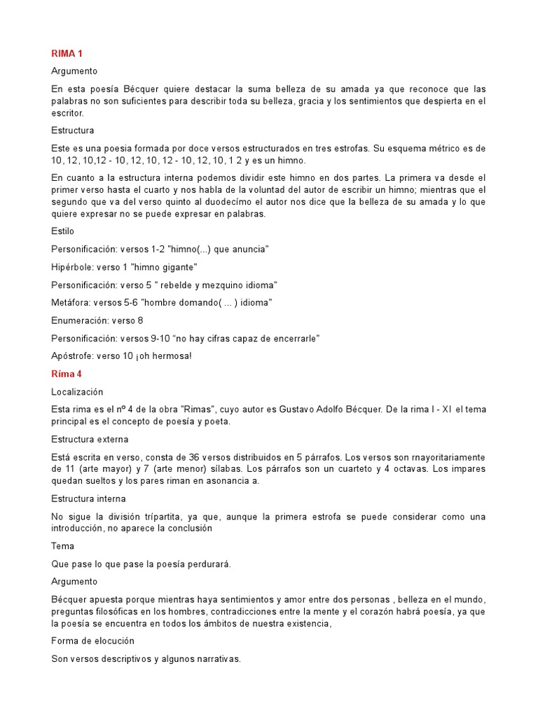 Análisis de las Rimas de Bécquer | PDF | Poesía | Rima