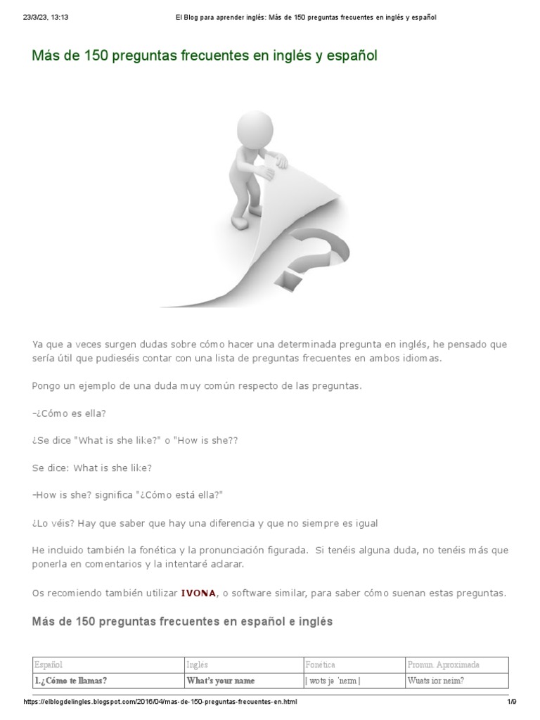 El Blog para Aprender Inglés - Más de 150 Preguntas Frecuentes en ...