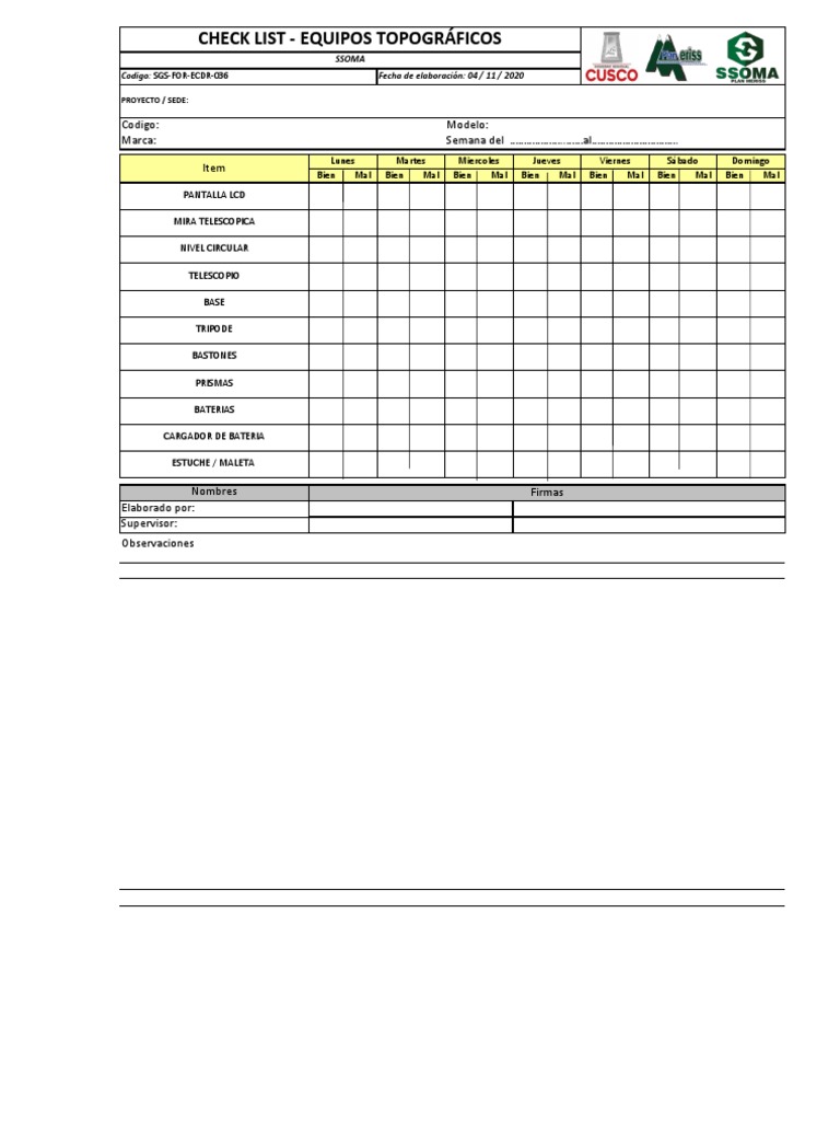 Check List Equipos Topográficos | PDF