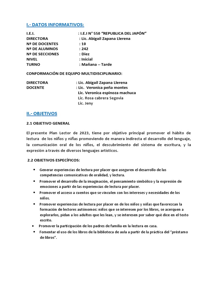 Plan Lector 2023 | PDF | Salón de clases | Bibliotecas