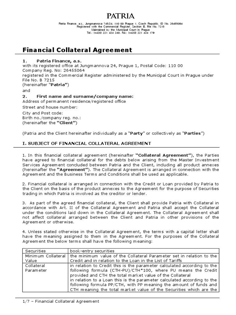 Financial Collateral Agreement PDF | PDF | Securities (Finance ...