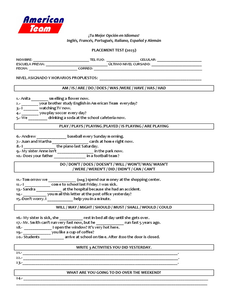 Examen de Colocación (Inglés) 2023 | PDF
