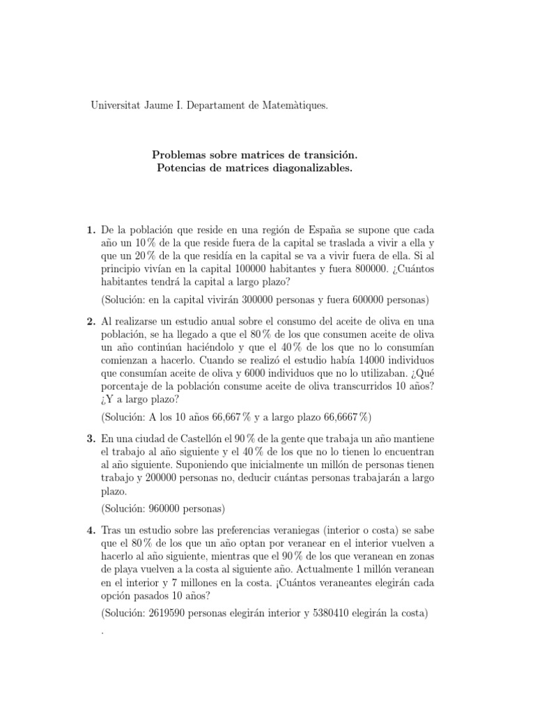 Problemas Matrices de Transición | PDF | Nicotina
