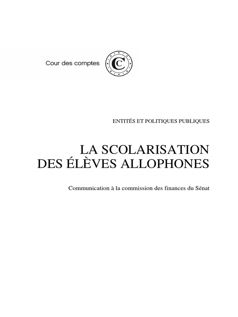 La Scolarisation Des Eleves Allophones PDF Langue française France
