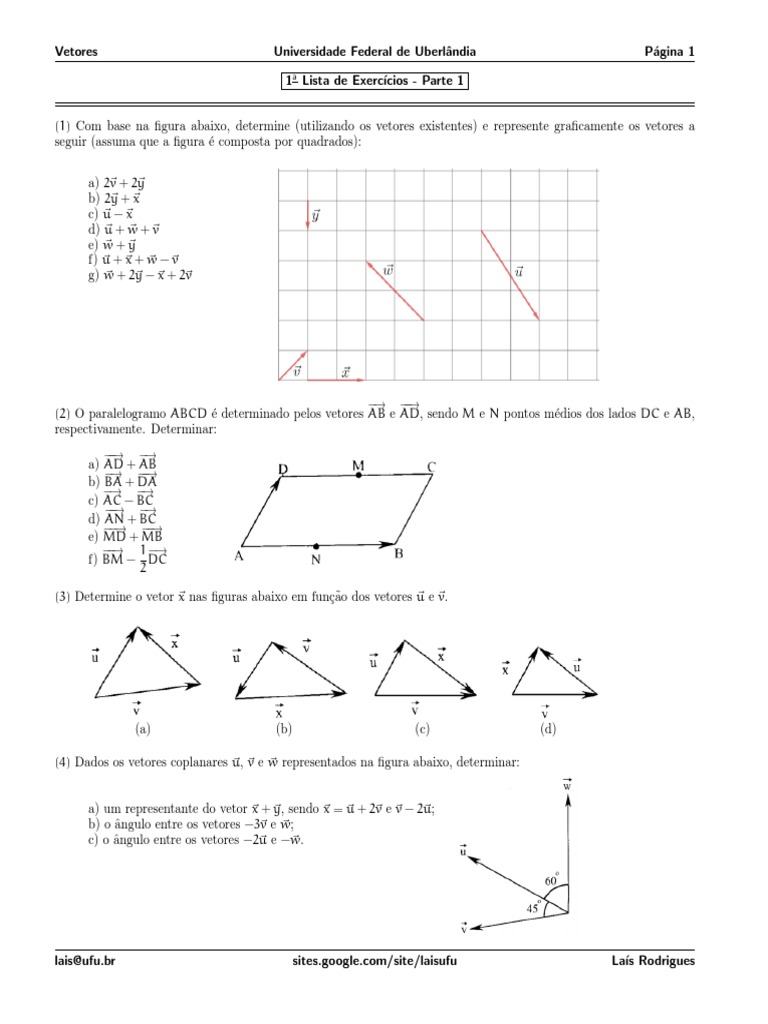 Exercícios sobre Vetores Coplanares | PDF | Vetor euclidiano | Álgebra ...