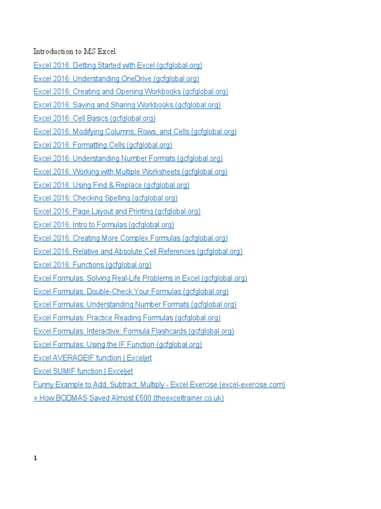 Introduction To Ms Excel Pdf
