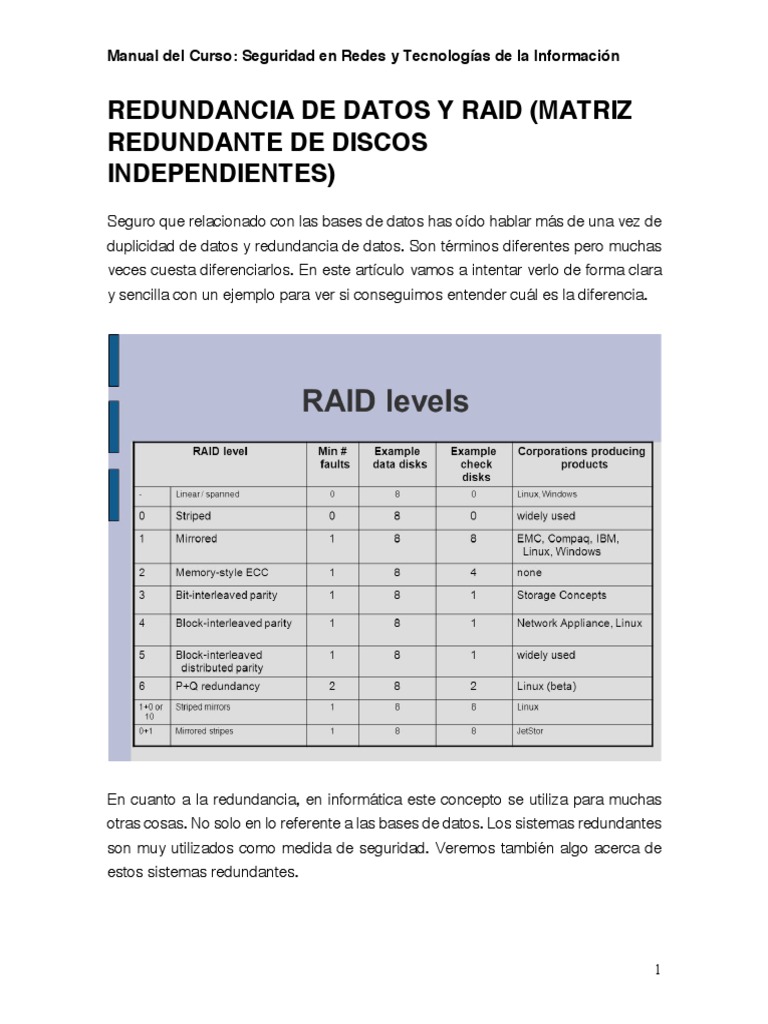 Redundancia y Tipos de RAID en Informática | PDF | Hardware de la ...
