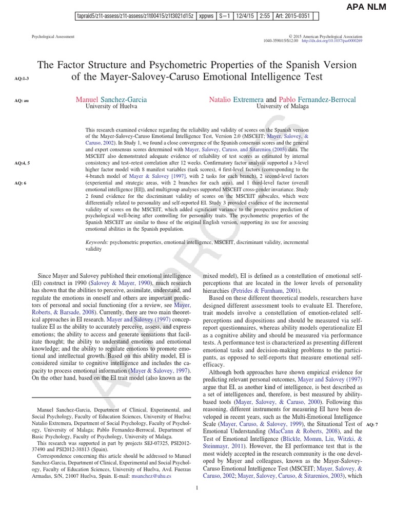 06 - MSCEIT Espanhol | PDF | Emotional Intelligence | Emotions