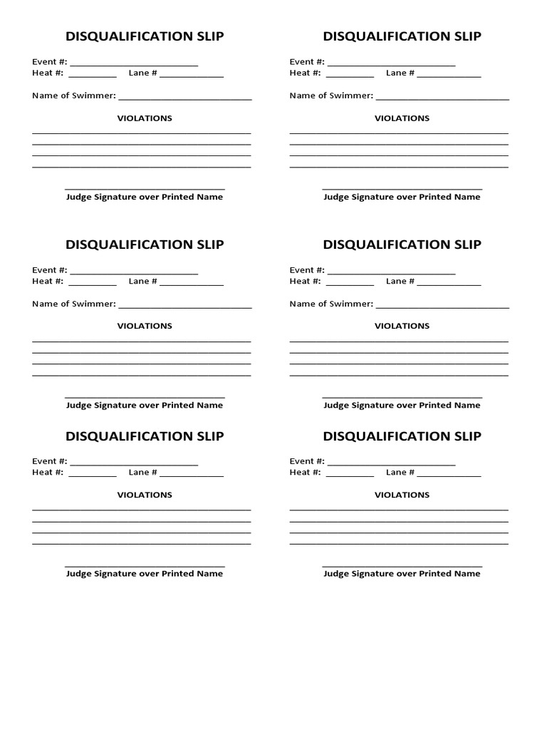 Swimming Disqualification-Slip | PDF | Swimming | Athletic Sports