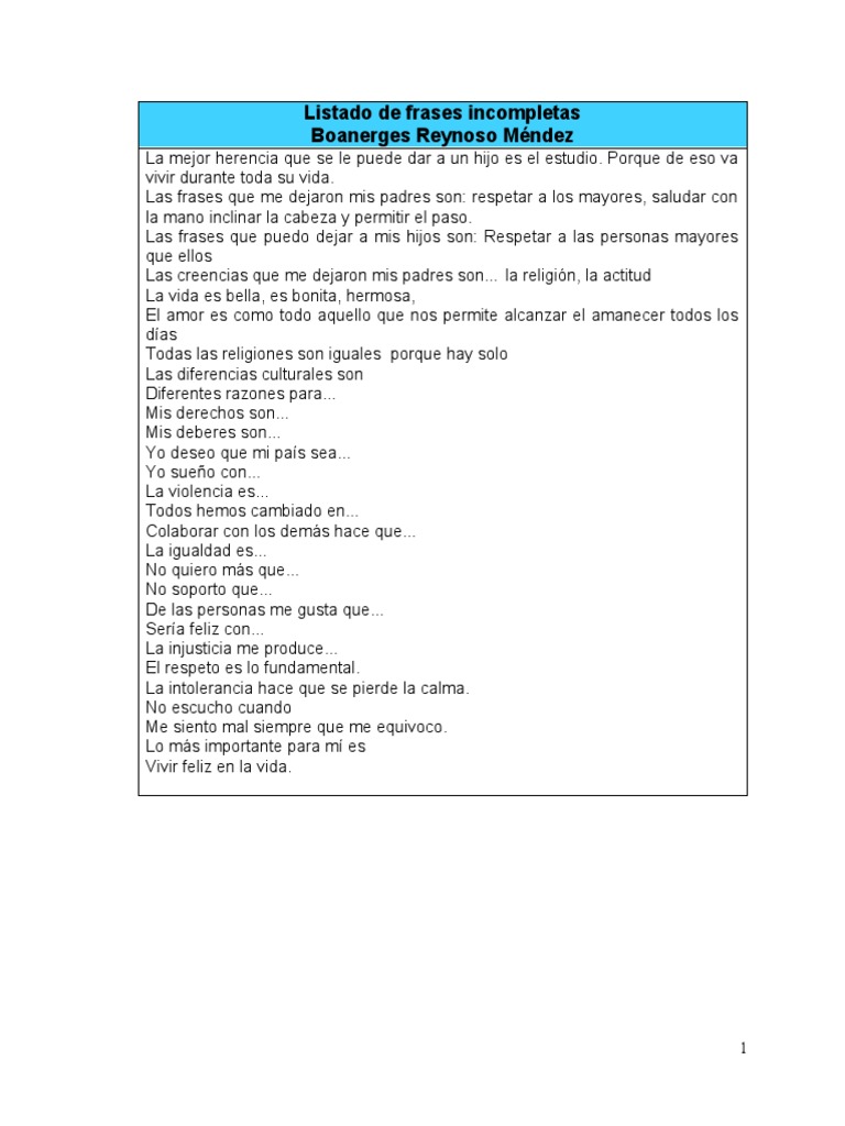 Frases Incompletas sobre Valores y Sueños | PDF