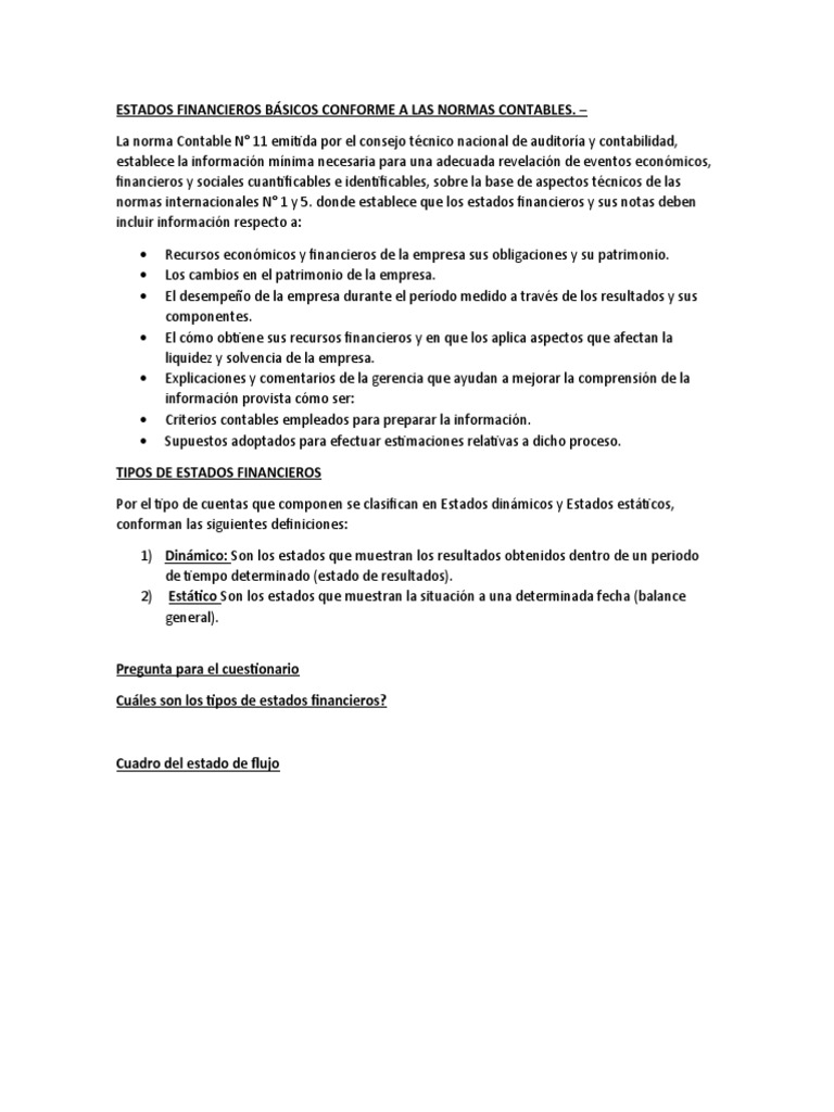 Estados Financieros Básicos Conforme A Las Normas Contables Pdf