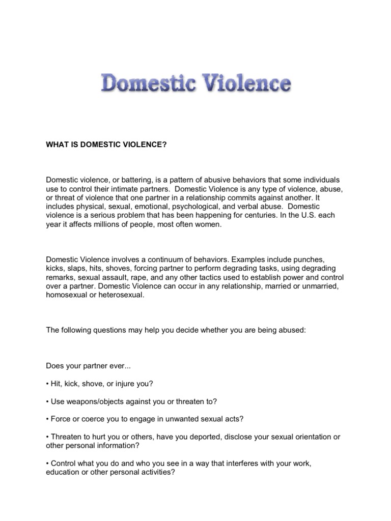 Domestic Violence Domestic Violence Violence