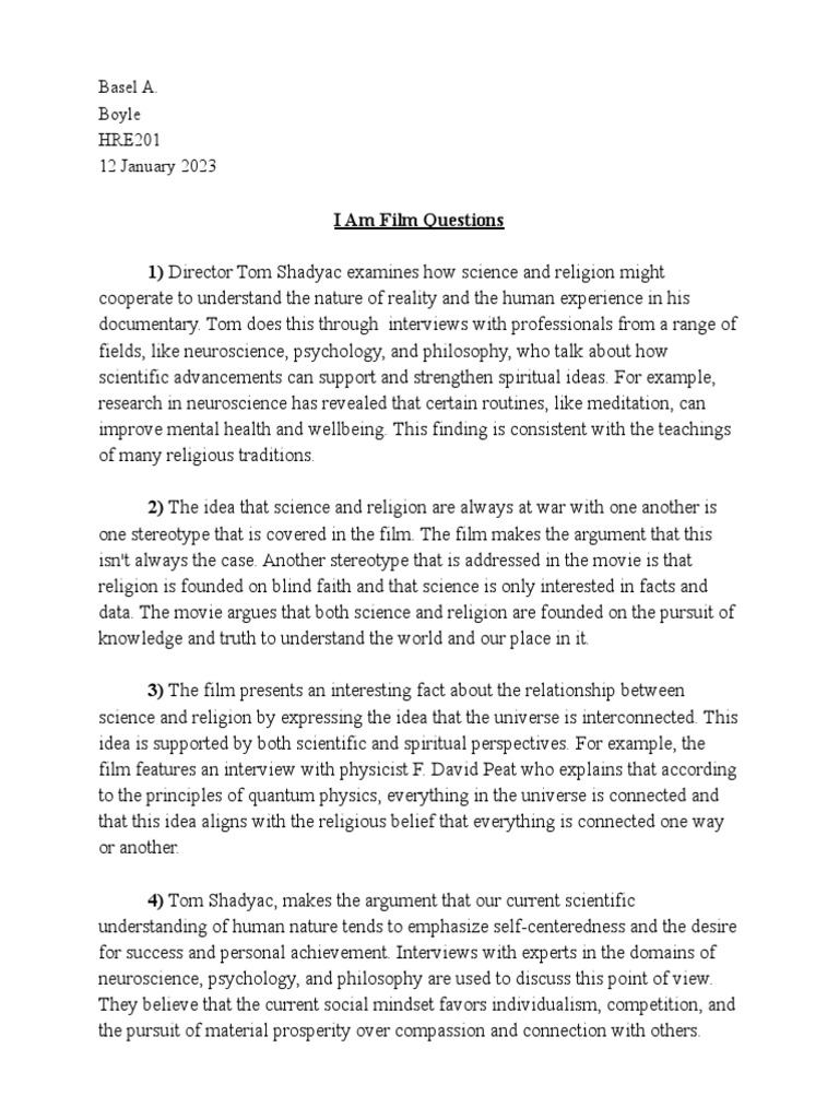 I Am Questions PDF Relationship Between Religion And Science Science