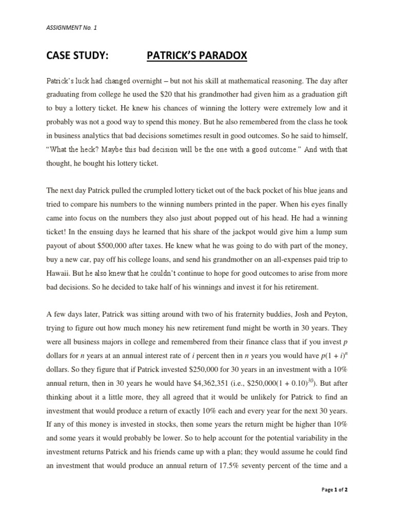Patrick's Paradox: Investment Dilemma | PDF | Games & Activities