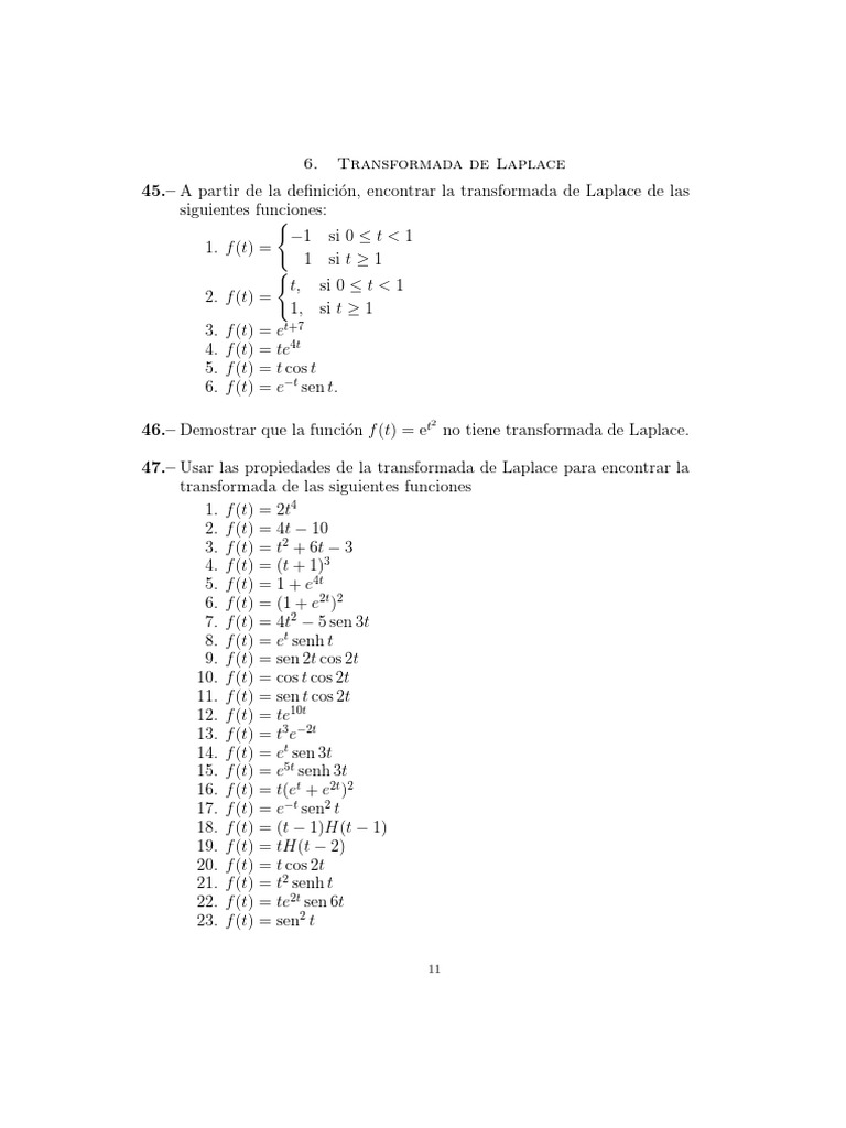 Transformadas de Laplace: Ejercicios y Teoremas | PDF