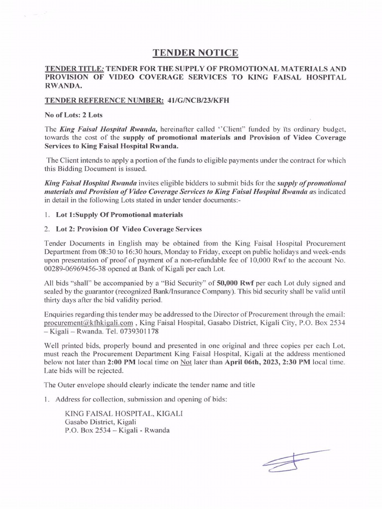 Tender for King Faisal Hospital Services | PDF | Business
