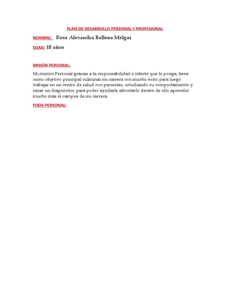 Plan de Desarrollo Personal y Profesional | PDF | Desarrollo personal ...