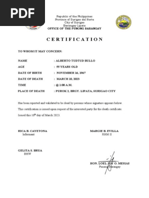 death certificate