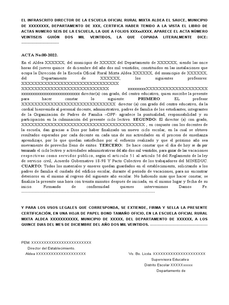 Acta de Cierre del Ciclo Escolar 2022 | PDF