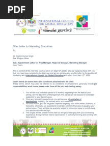 Offer Letter For Marketing Executives