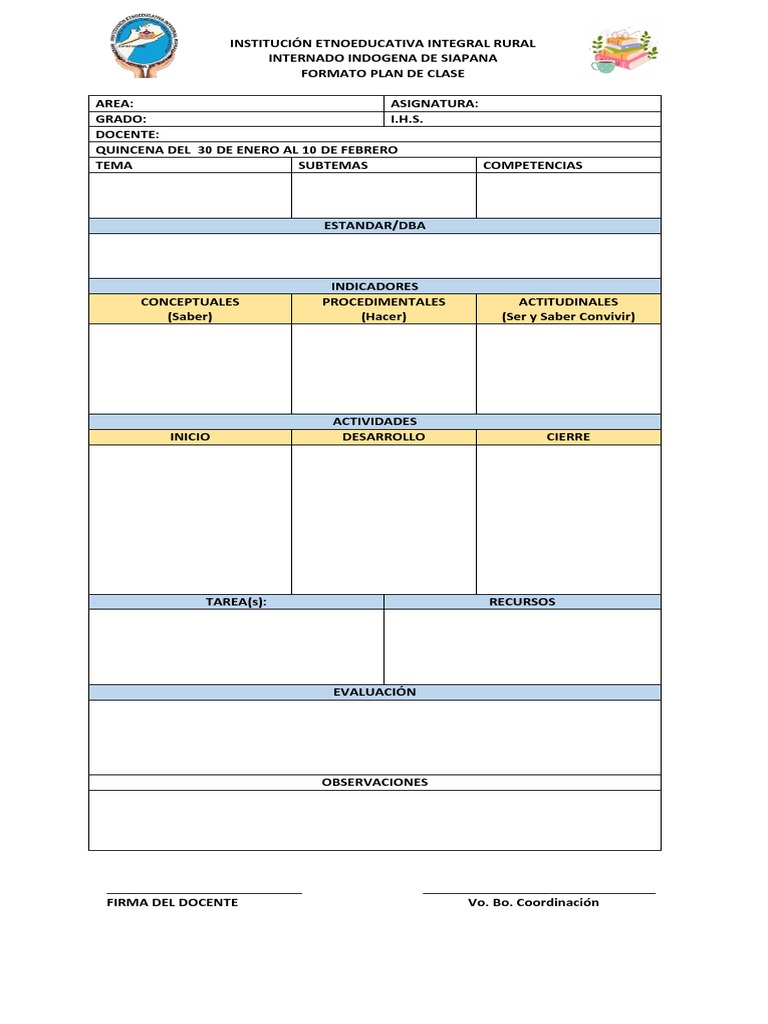 Formato Plan de Clases 2023 | PDF