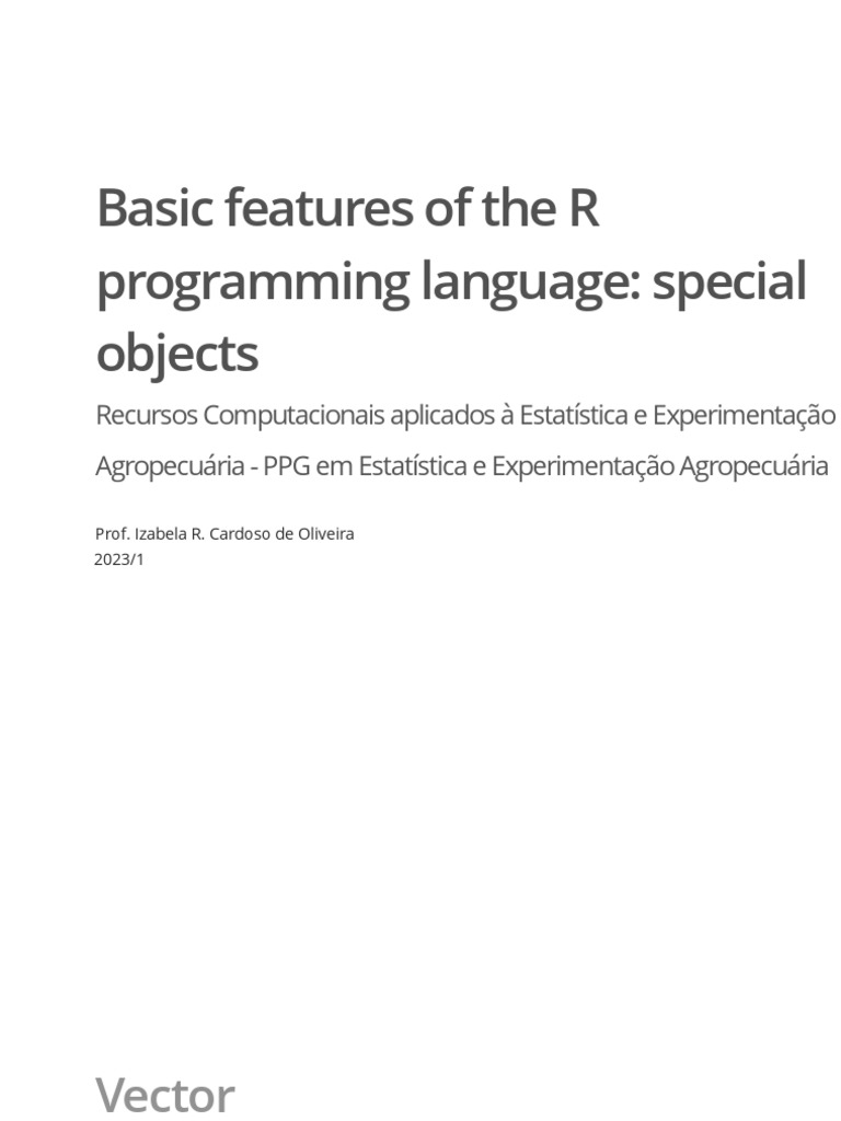Basic Features of The R Programming Language - Special Objects | PDF ...
