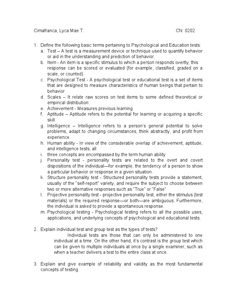 Assignment 1 - Psych Assessment | PDF | Validity (Statistics ...