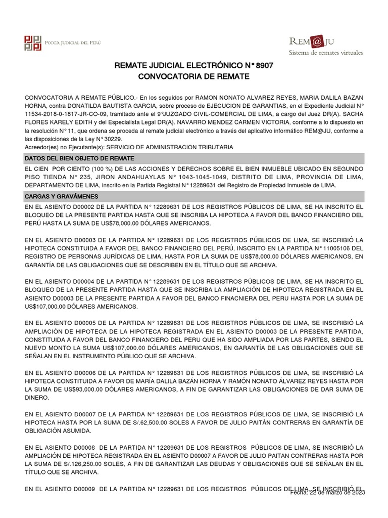 Aviso de Remate 8907 | PDF | Lima