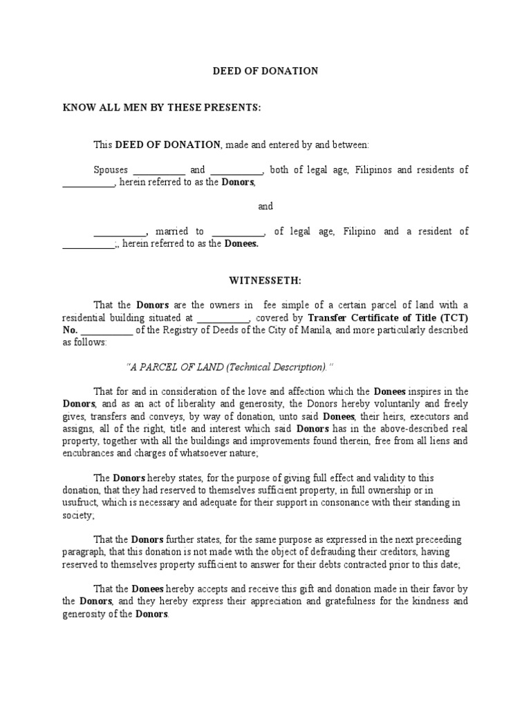 Deed of Donation PDF Deed Title (Property)