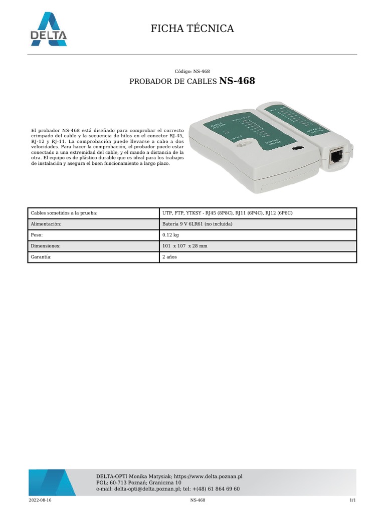 Delta-Opti Datasheet-NS-468 PDF | PDF