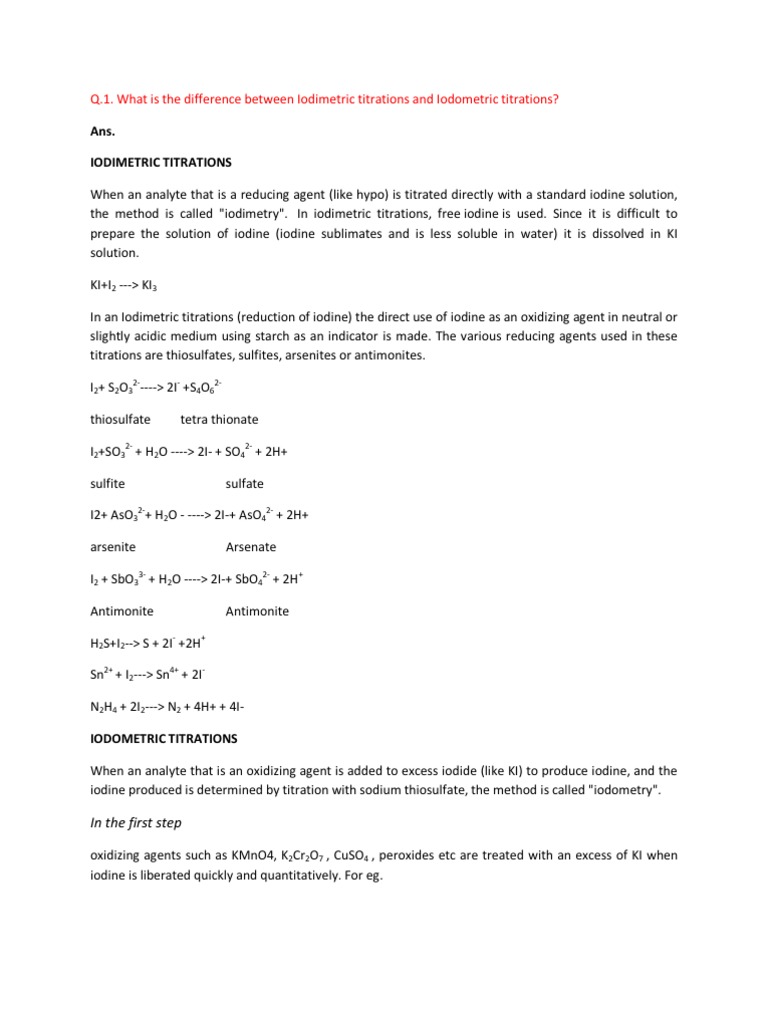 Iodometry and Iodimetry Chemical Compounds Chemical Elements