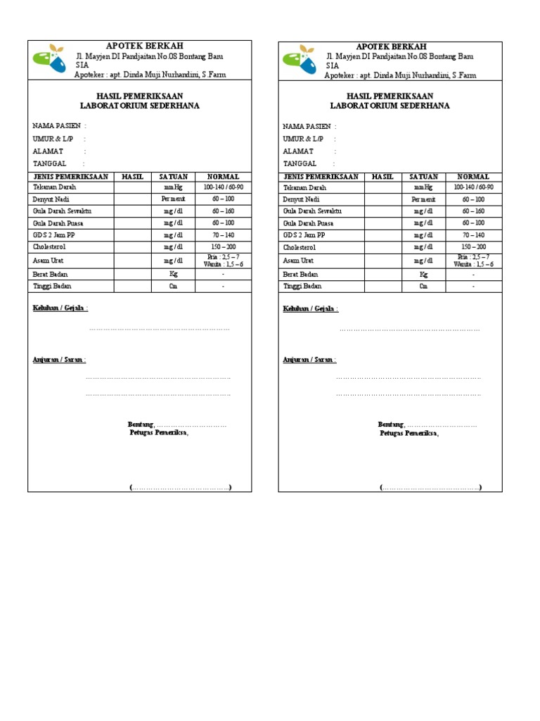 Hasil Pemeriksaan Lab Apotek | PDF
