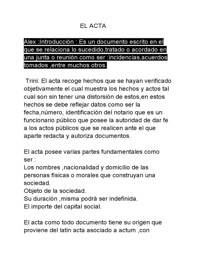 El Acta Partes | PDF