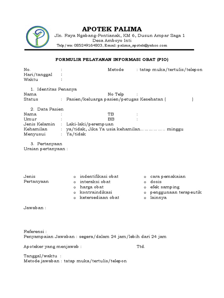Formulir Pelayanan Informasi Obat | PDF