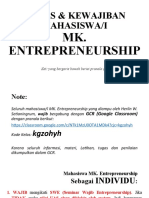 Tugas dan Kewajiban Mahasiswa MK. Entrepreneurship