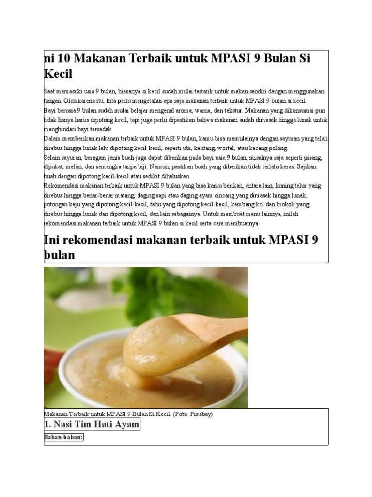 Berikut Menu MPASI 4 Bintang Yang Cocok Untuk Bayi 6 Bulan | PDF