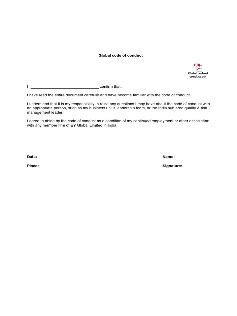 Code of Conduct Form Template PDF | PDF