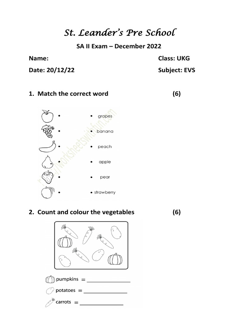 Evs Ukg Worksheet PDF