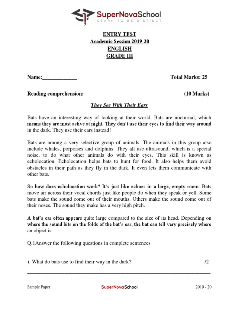 Grade 3 English PDF PDF Bat Zoology