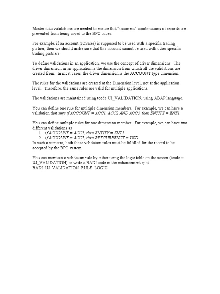 BPC Master Data Validation Rules | PDF | Information Technology ...
