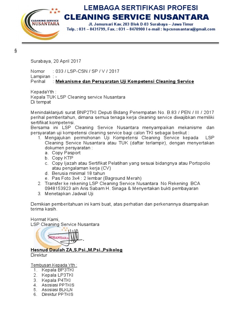 Persyaratan Uji Kompetensi Cleaning Service | PDF | Teknologi & Rekayasa