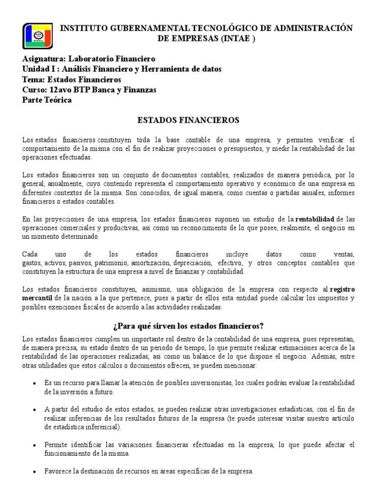Tipos y Funciones de Estados Financieros | PDF | Contabilidad | Estado ...
