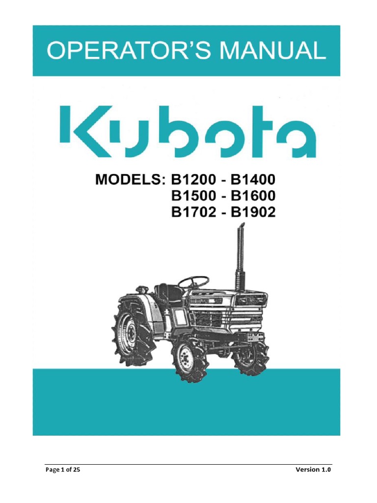 Kubota b1200 b1400 b1500 b1600 b1702 b1902 Operators Manual 0 PDF Clutch Tractor