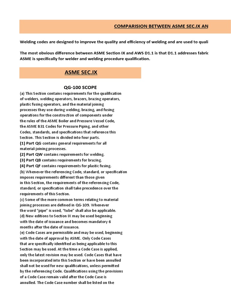 ASME IX vs AWS D1.1 Welding Standards | PDF | Welding | Construction
